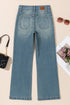 Vintage Wash Double Button Front Patch Pocket Flare Jeans